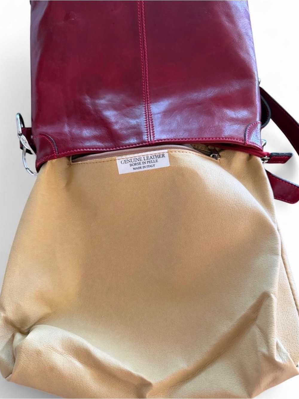 Borse in Pelle Cranberry Italian Leather Tote Bag NWOT - Picture 6 of 10